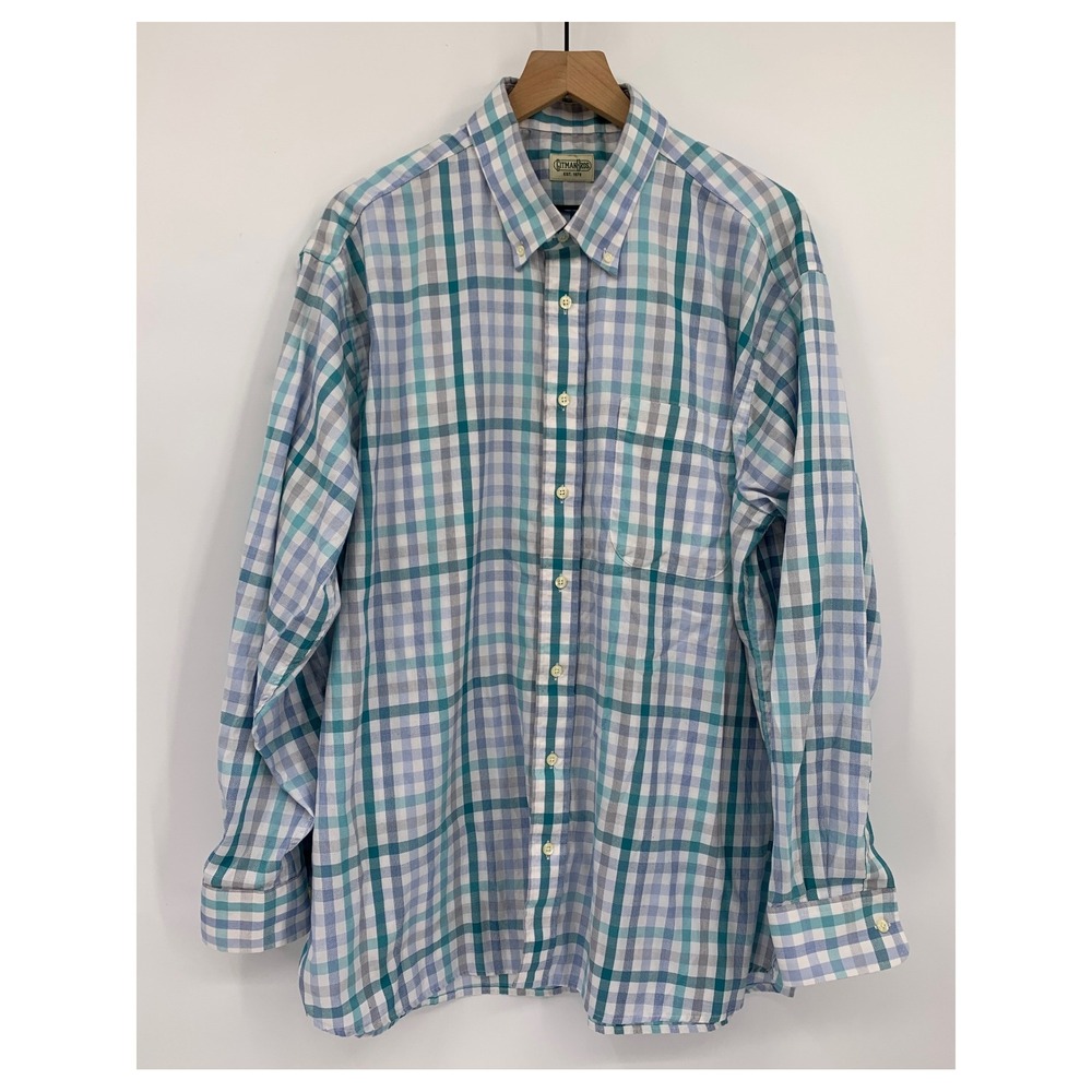 Gitman Bros Shirt Mens XXL Blue Plaid Button Down Long Sleeve Made In USA